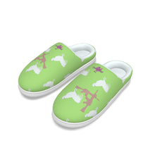 Load image into Gallery viewer, #514 cocknload Women&#39;s Plush Slippers in lime green and gun print

