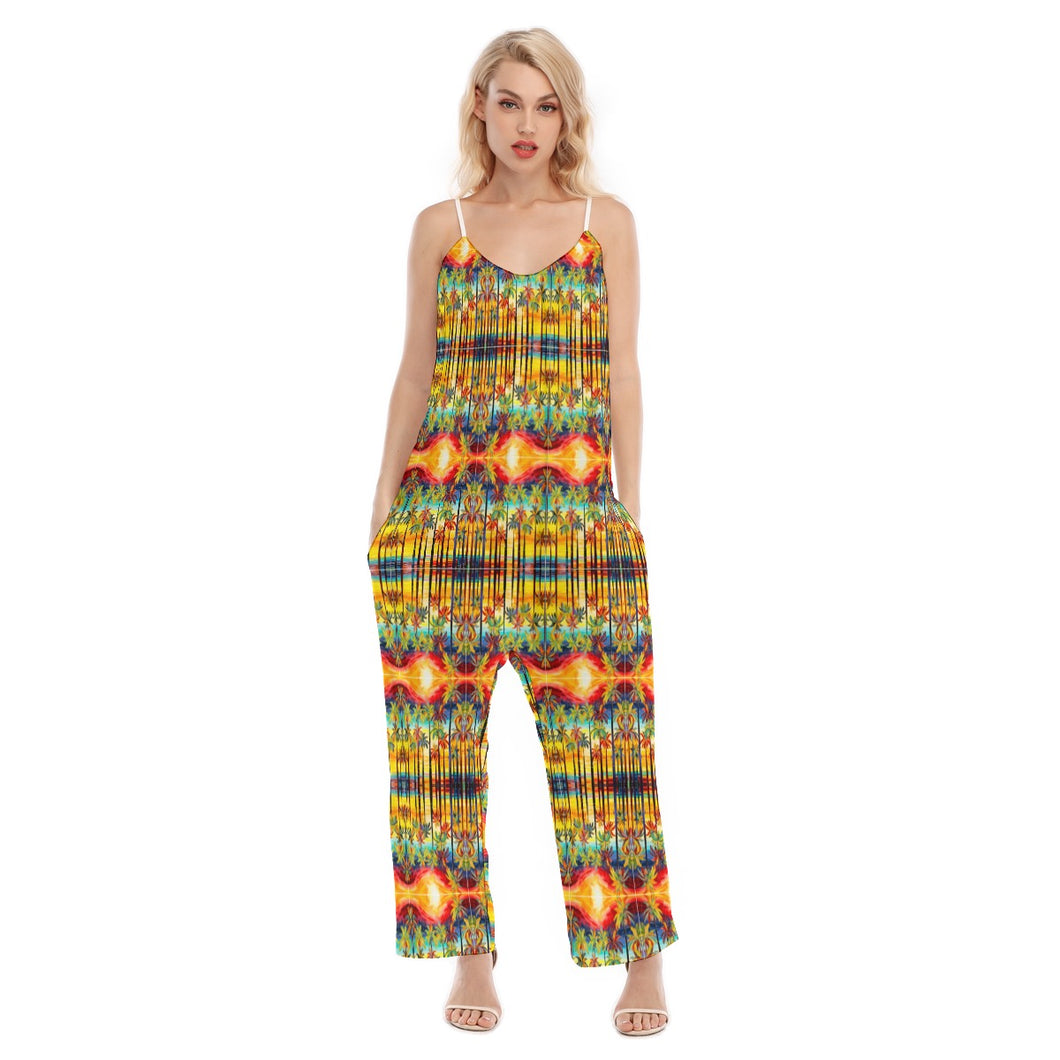 All-Over Print Women's Loose Cami Jumpsuit summer Palm
