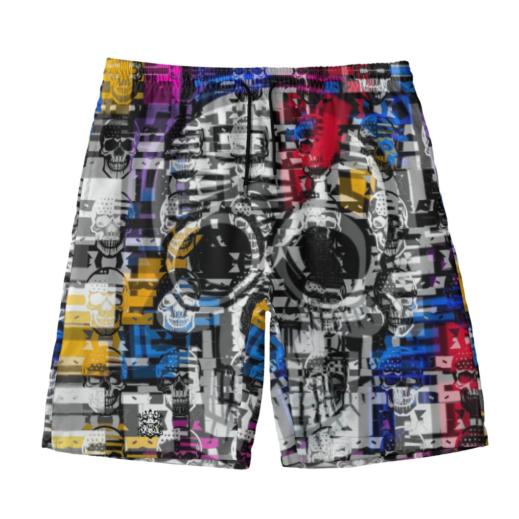 All-Over Print Men‘s Beach Shorts With Lining summer vibes skull colorful print
