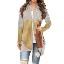 Load image into Gallery viewer, All-Over Print Women&#39;s Cardigan With Long Sleeve21 gold, rust, and beige print
