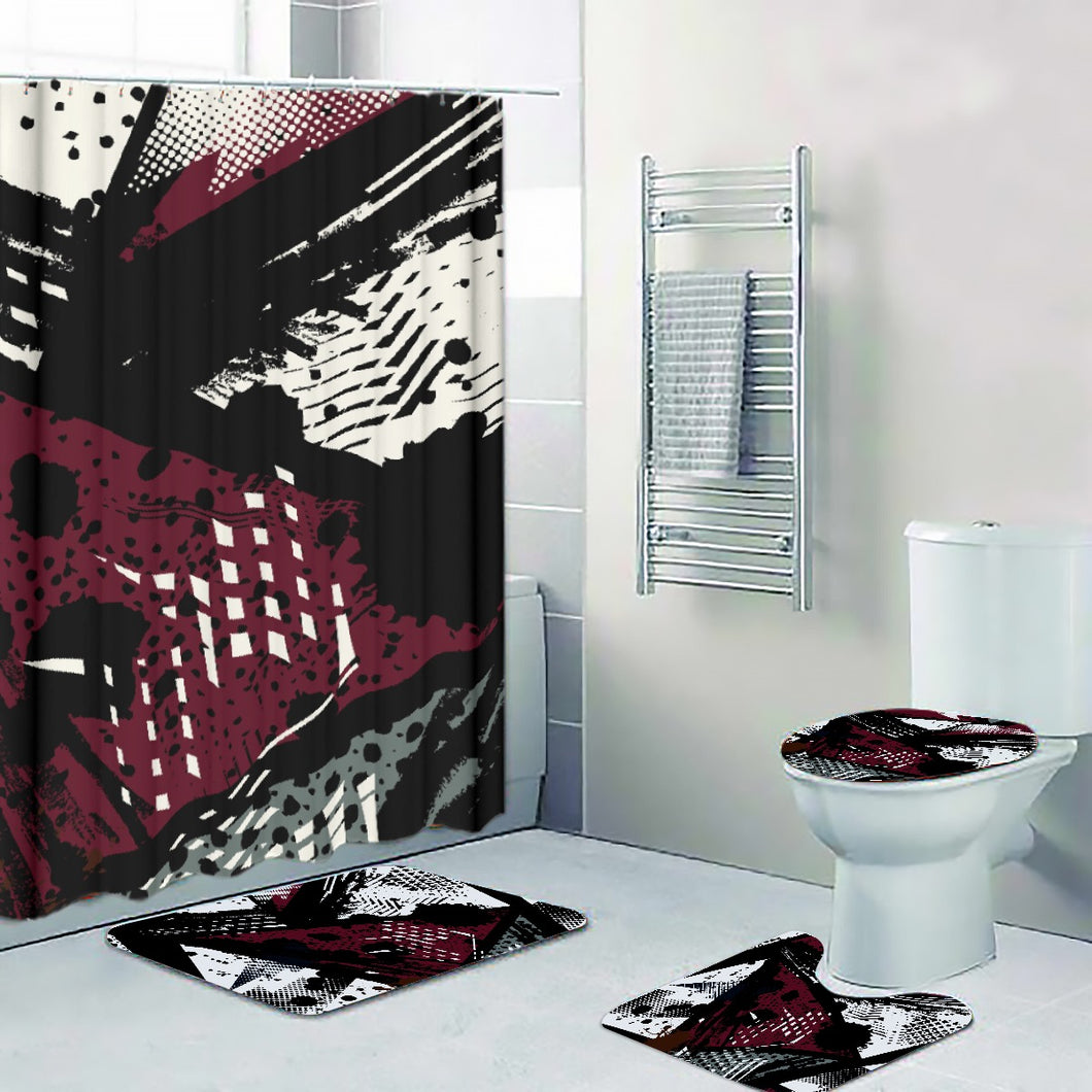 Four-piece Bathroom B22 black ,mauve and White print abstract