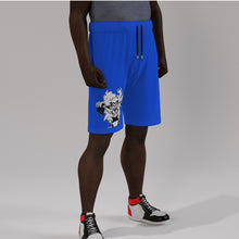 Load image into Gallery viewer, All-Over Print Men&#39;s Beach Shorts blue, weightlifting theme, and print
