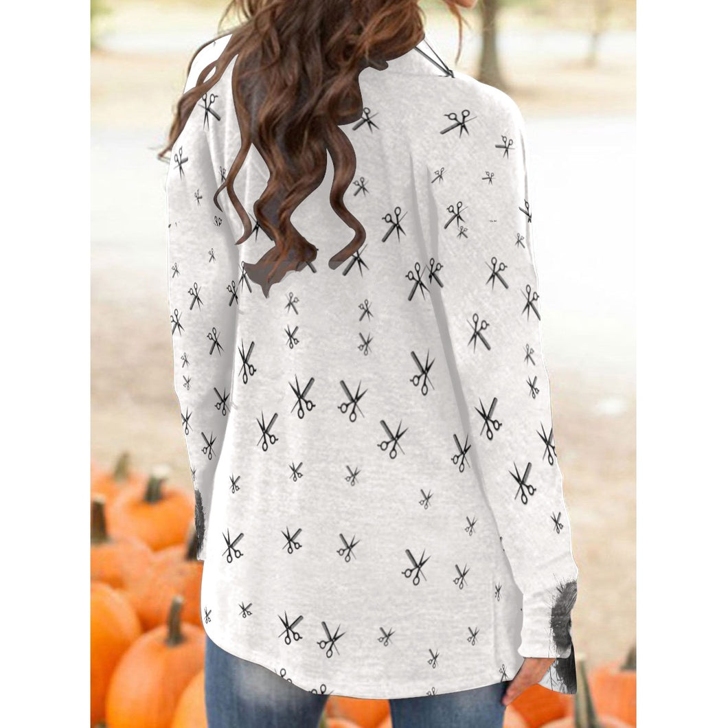 All-Over Print Women's Cardigan With Long Sleeve hair themed print