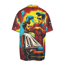 Load image into Gallery viewer, All-Over Print Men&#39;s Imitation Silk Short-Sleeved Shirt barber theme, print 16
