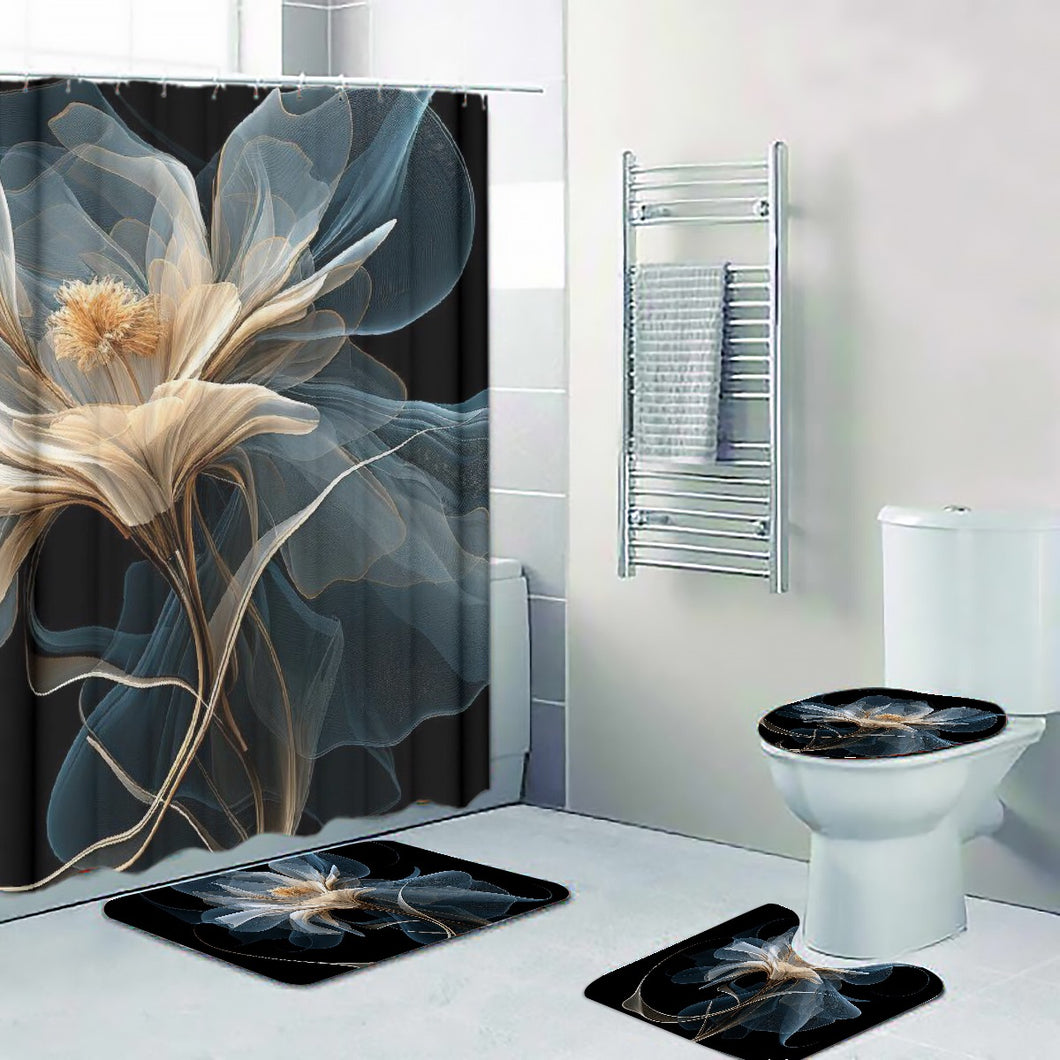 Four-piece Bathroom B23 black with flower print
