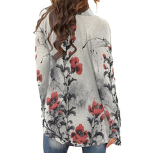 Load image into Gallery viewer, All-Over Print Women&#39;s Cardigan With Long Sleeve46 gray with flower print
