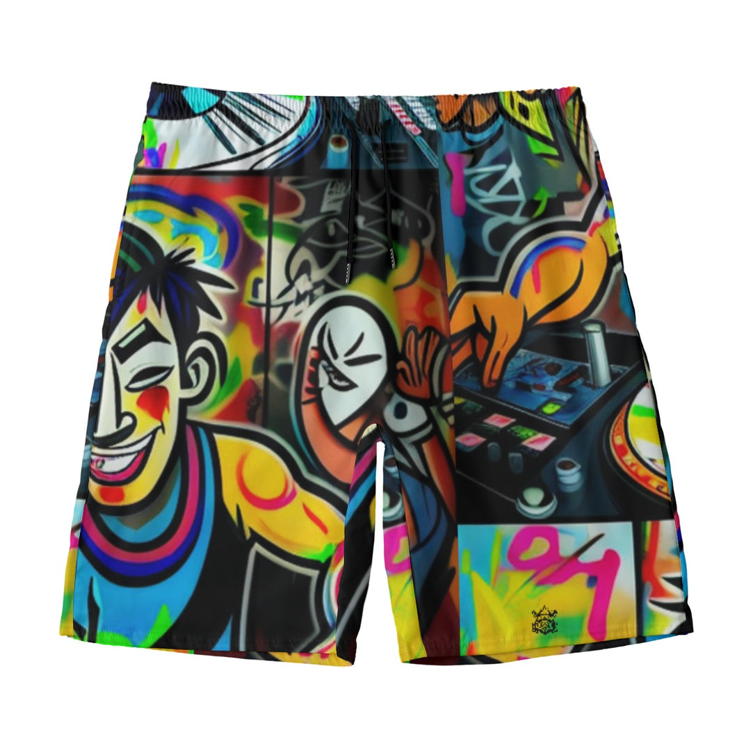 All-Over Print Men‘s Beach Shorts With Lining summer vibes cartoon DJ print