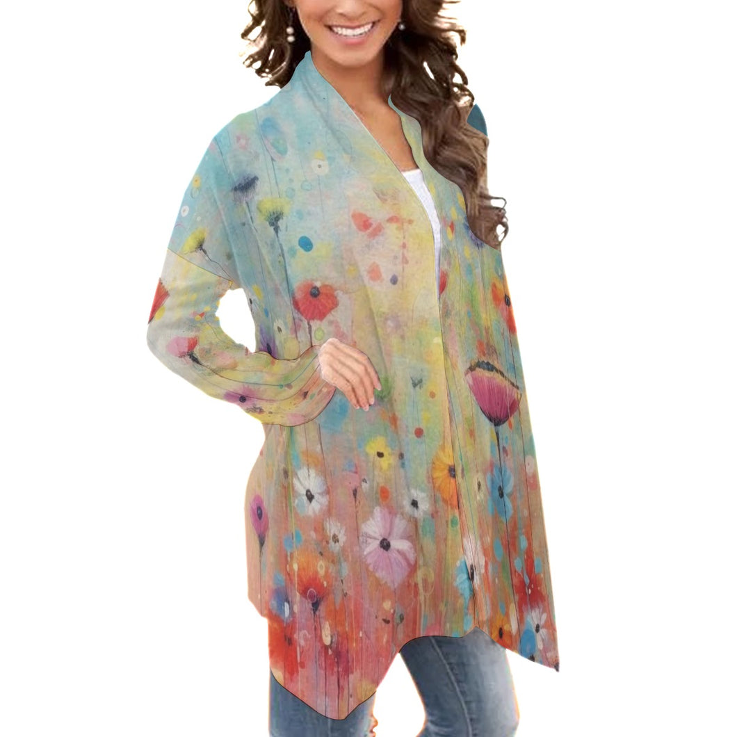 All-Over Print Women's Cardigan With Long Sleeve64 flower print