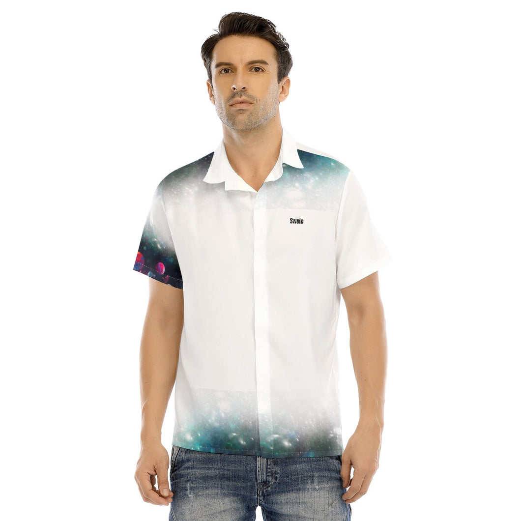 All-Over Print Men's Lapel Collar Short Sleeve T-shirt With Concealed Placket  Beastzone 123 alien priint