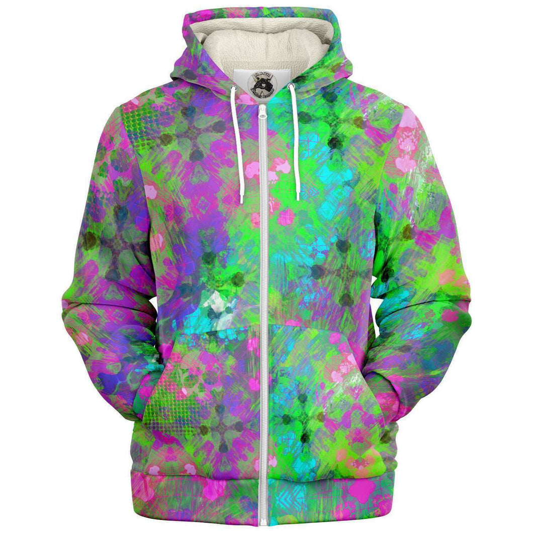 Pink/gr/teal skull print microfleece hoodies