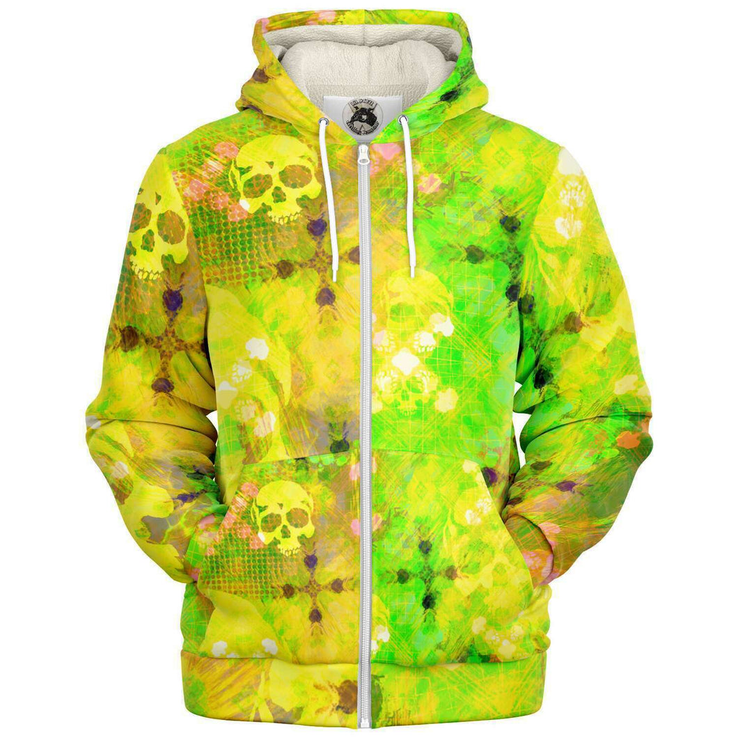 Yellow n lime/skull themed print print microfleece hoodies