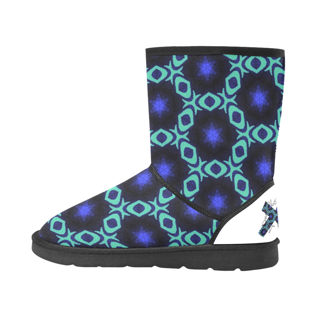 Blu/teal print Custom High Top Unisex Snow Boots (Model 047)