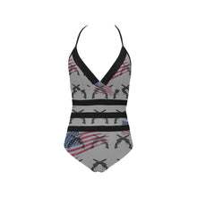 Load image into Gallery viewer, American Theme print  Lace Band Embossing Swimsuit (Model S15)
