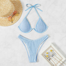 Load image into Gallery viewer, Lace up Backless Beach Bikini Multicolor Steel Bracket Triangle Split Swimsuit Swimwear
