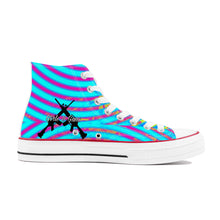 Load image into Gallery viewer, Girls n Guns turquiose/pink print D70 High Top Canvas Shoes - White
