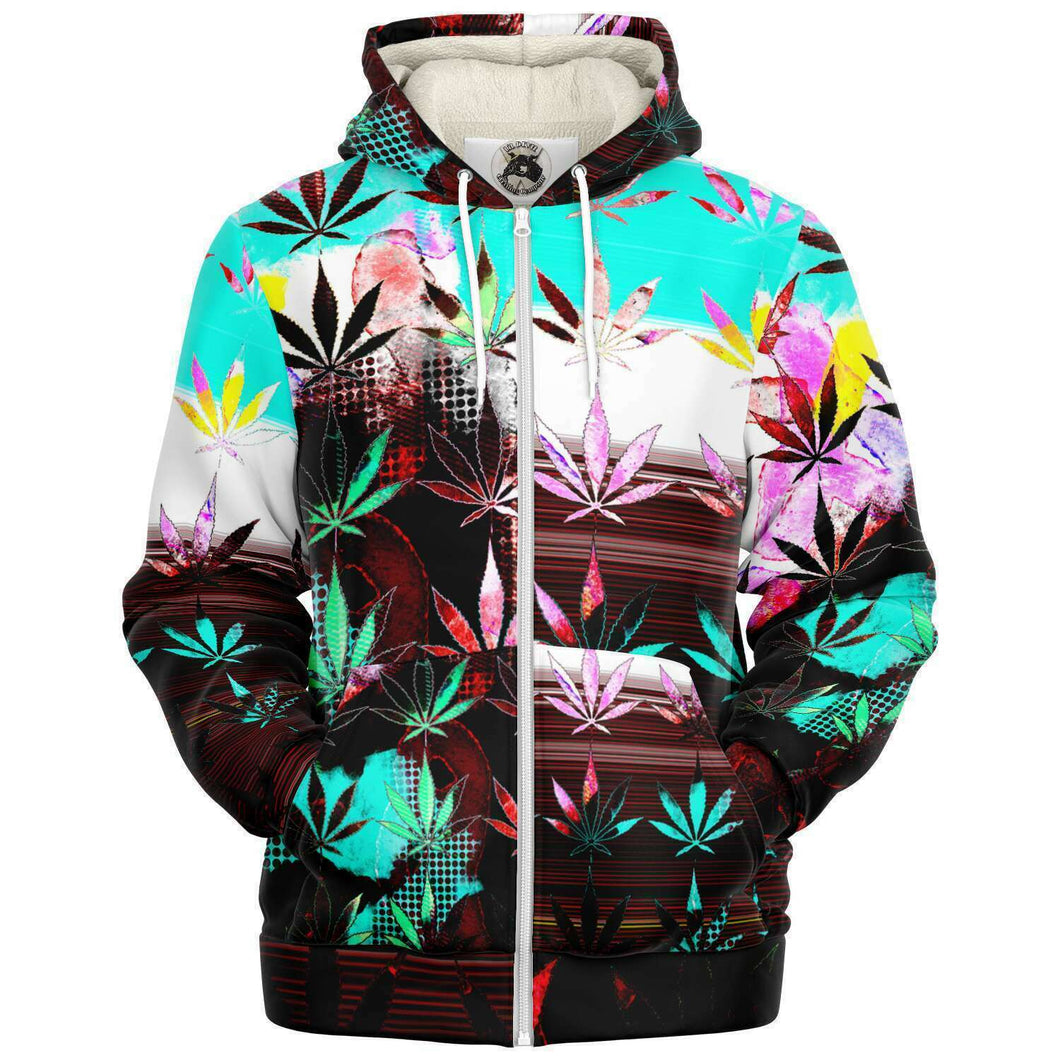 Marijuana print hoodies microfleece zip up hoodie