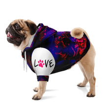 Load image into Gallery viewer, Zip up hoodie, dog apparel, pink, and purple print With love, and paws design
