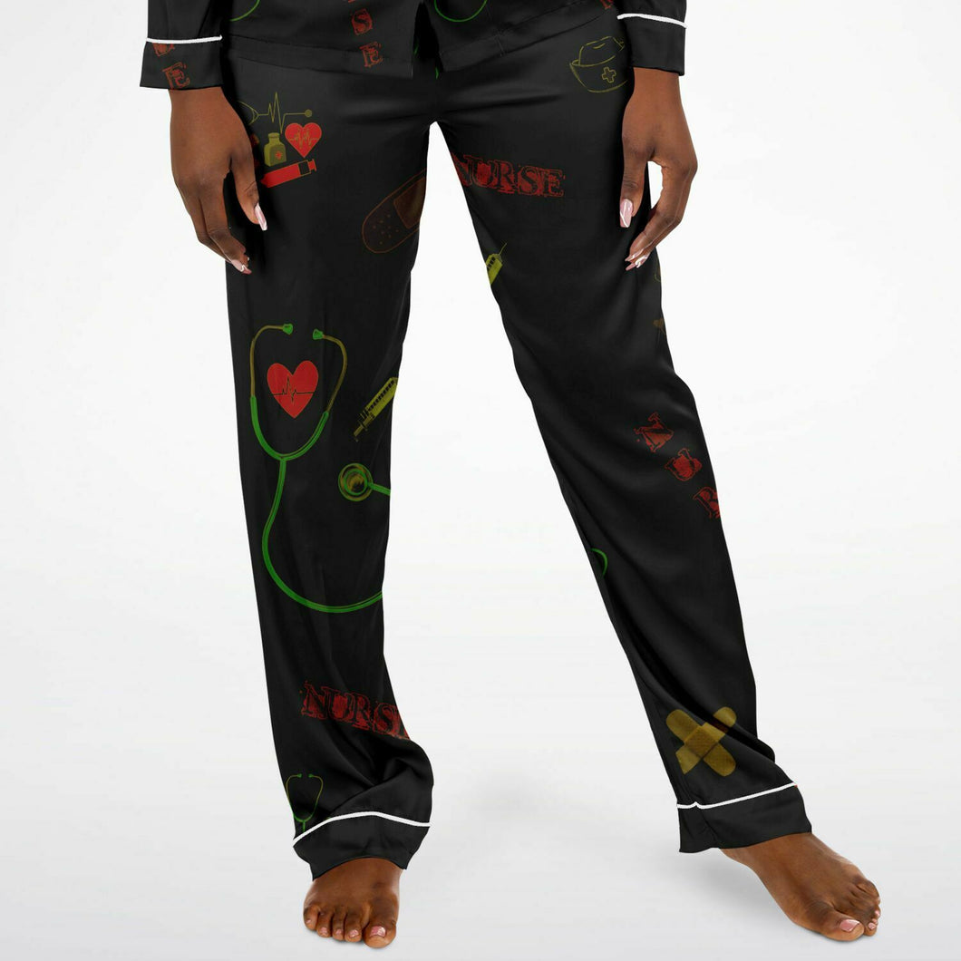 Nurse print black women pajamas set