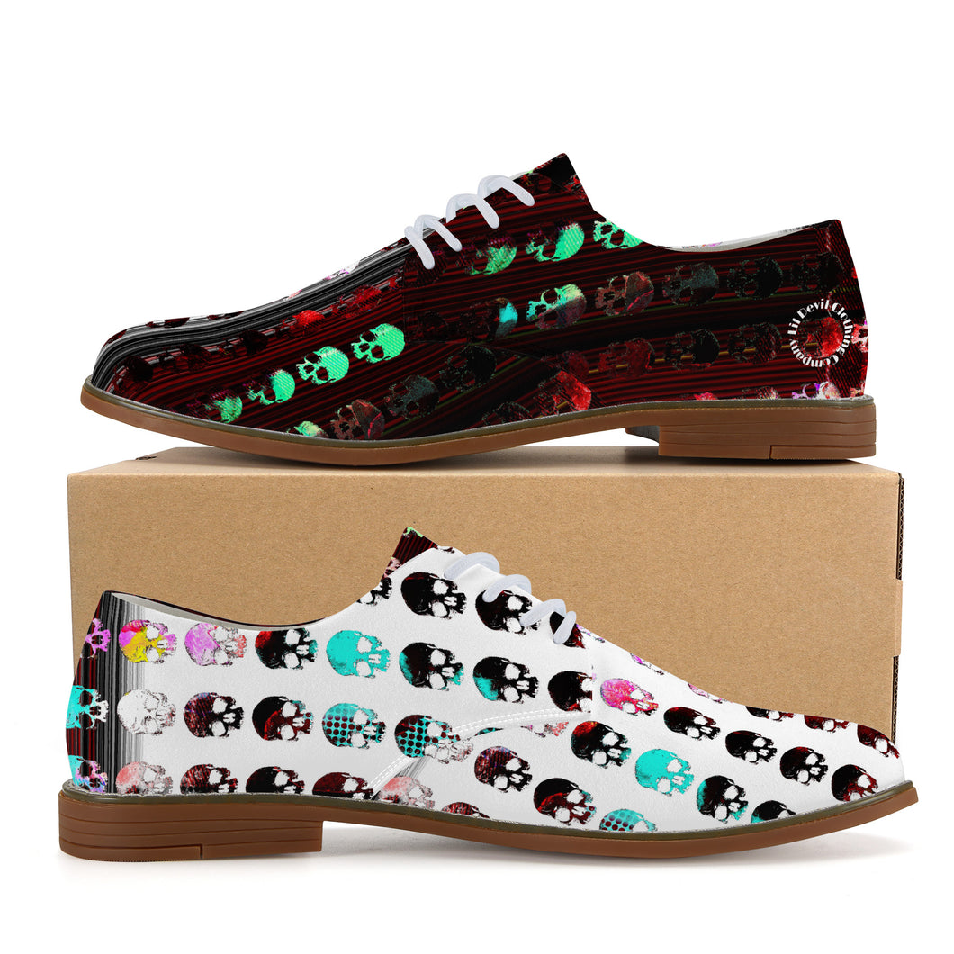 Multicolored skull print Men's PU Lace Up Shoes