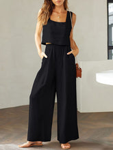 Load image into Gallery viewer, French Loose Casual Wide Leg Pants Square Collar Vest Cotton Linen Suit
