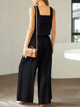 Load image into Gallery viewer, French Loose Casual Wide Leg Pants Square Collar Vest Cotton Linen Suit
