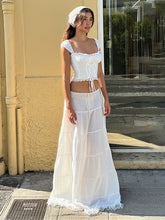Load image into Gallery viewer, New women&#39;s French square neck halter top with lace splicing skirt vacation style suit

