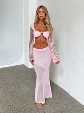 Load image into Gallery viewer, Tie long sleeve hip-hugging casual knitted maxi skirt suit
