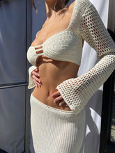 Load image into Gallery viewer, Tie long sleeve hip-hugging casual knitted maxi skirt suit
