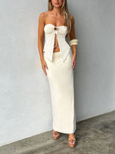 Load image into Gallery viewer, Temperament solid color sleeveless mesh double layer slit tube top vest long skirt suit
