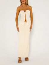 Load image into Gallery viewer, Temperament solid color sleeveless mesh double layer slit tube top vest long skirt suit
