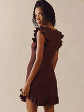 Load image into Gallery viewer, Solid color slimming ear-sleeved mid-waist ruffle women&#39;s dress
