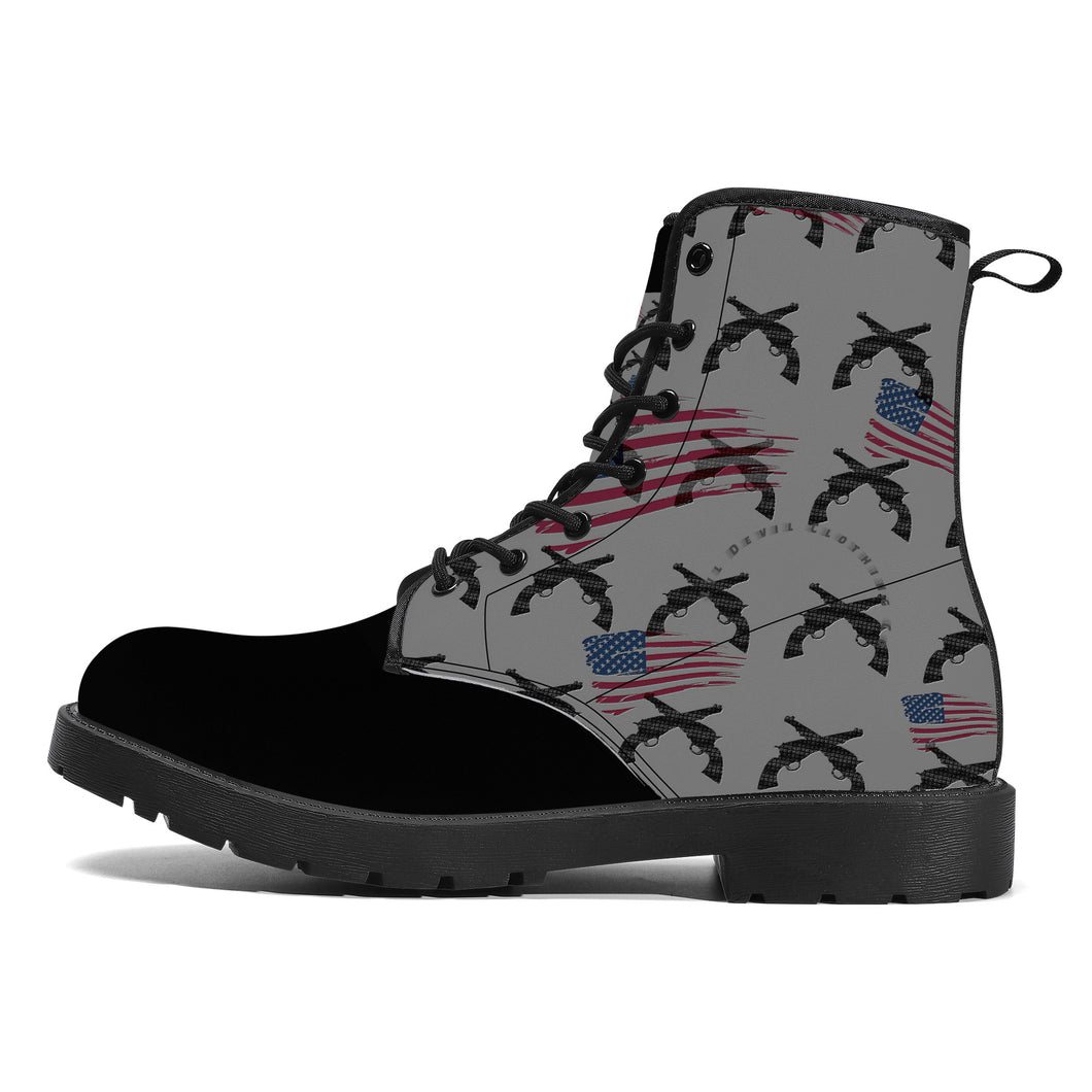 America theme g/flag print Leather Boots unisex