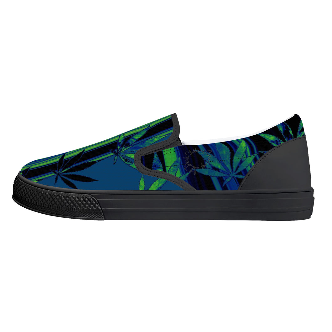 Marijuana leaf print D31 Slip-on Shoes - Black